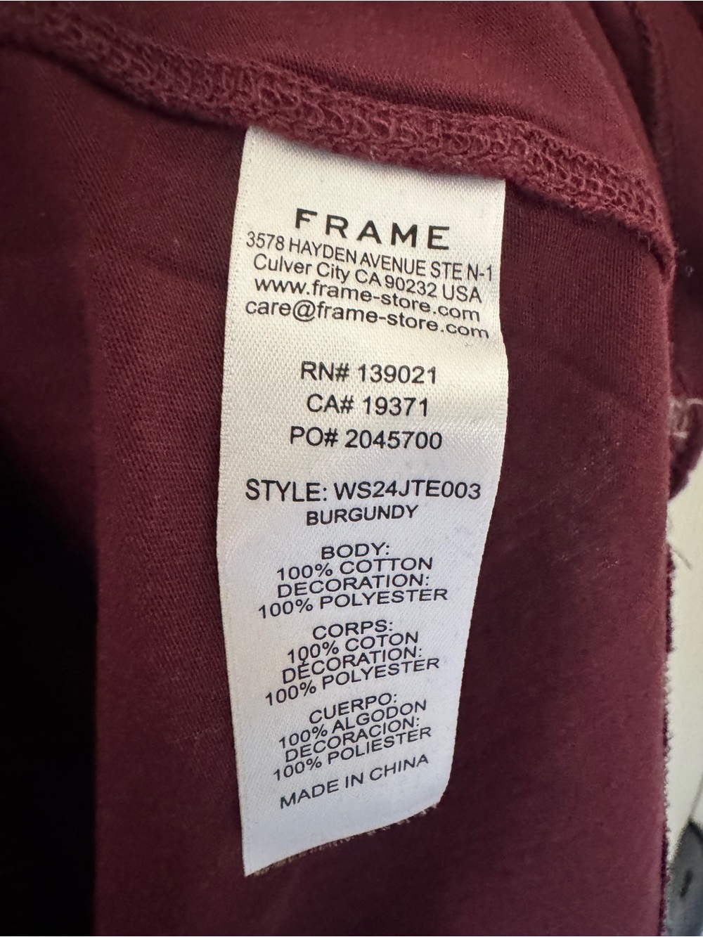Frame Baby Tee in Burgundy - Picture 4 of 5